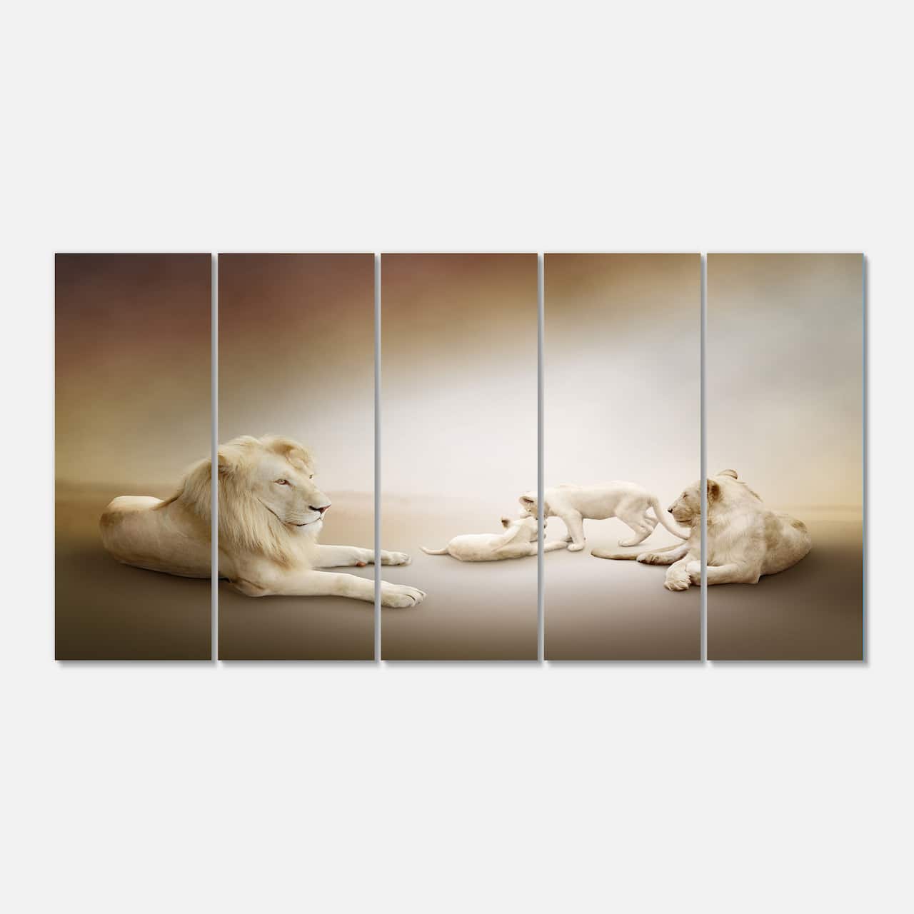 Designart - White Lion Family - Animal Canvas Wall Art